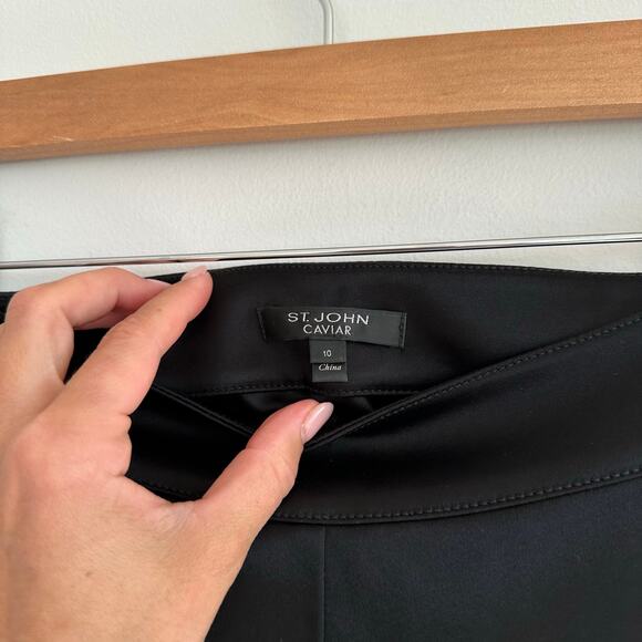 ST. JOHN Caviar Emma Liquid Satin Side Zip Pants Black 10 - Picture 11 of 11